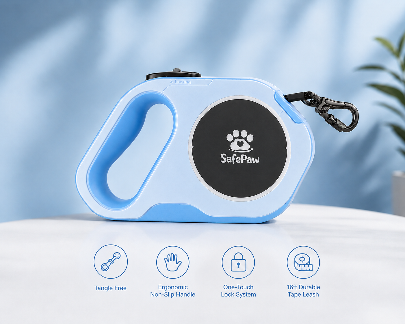 SafePaw Retractable LED Leash with Flashlght (Blue)