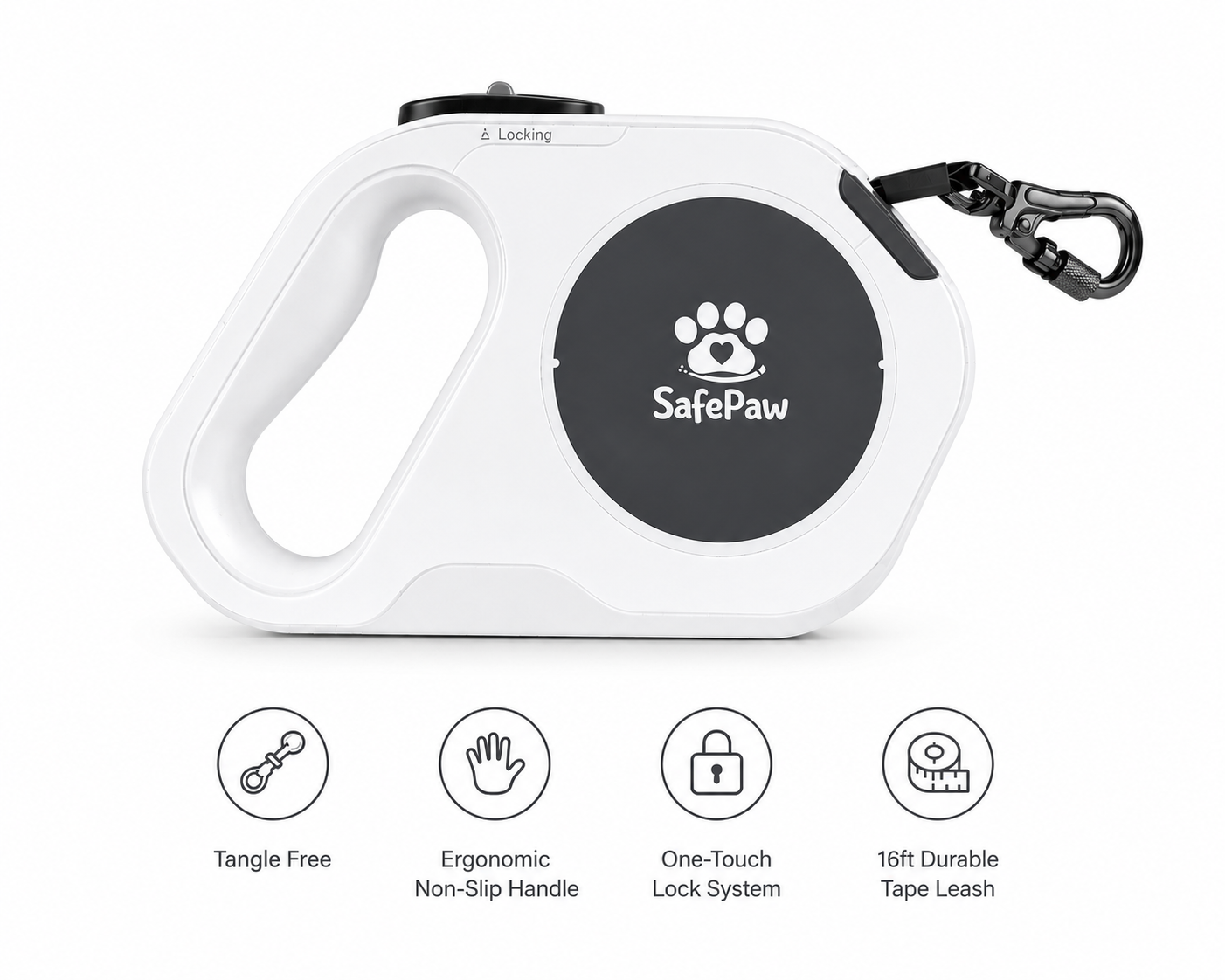 SafePaw Retractable LED Leash with Flashlght (White)