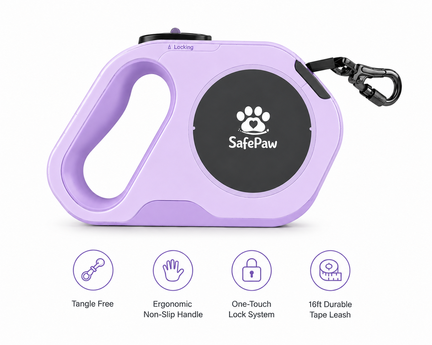 SafePaw Retractable LED Leash with Flashlght (Purple)
